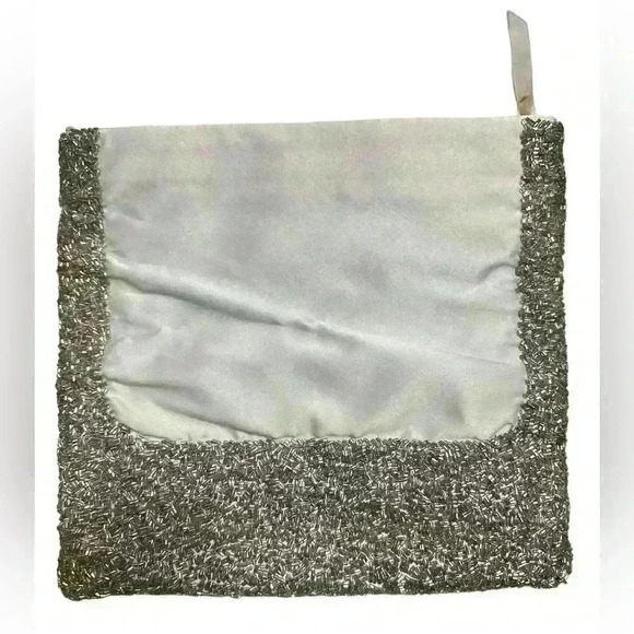BANANA REPUBLIC grey silver Beaded Satin Fold-Over Clutch Bag - Picture 3 of 12